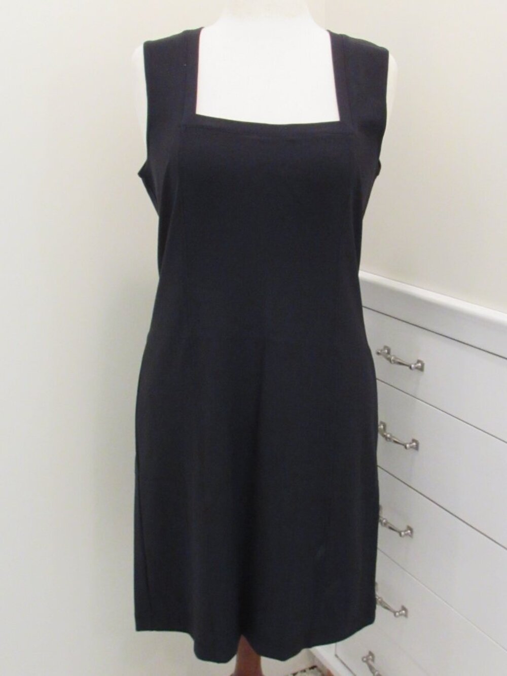 Boston Proper Black Sleeveless Square Neck Stretch Mini Dress Large